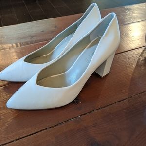 White Block Heel Pumps